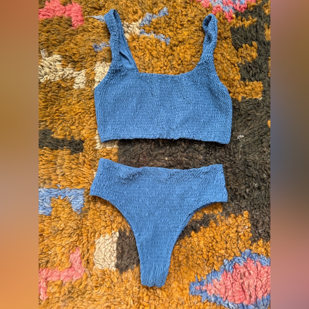 Aila Blue Textured Bikini Set